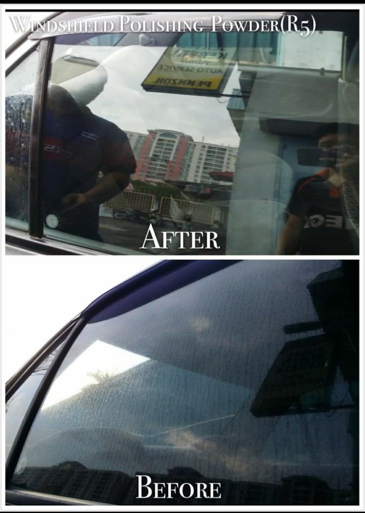 trước và sau khi tẩy ố kính xe ô tô